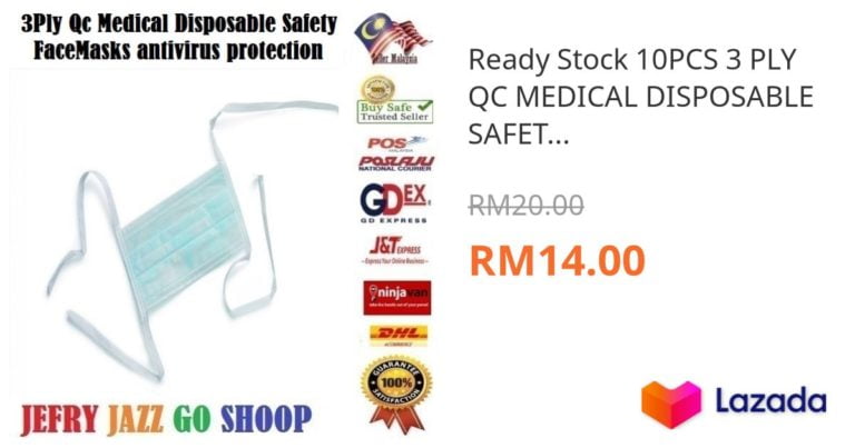 Ready Stock 10PCS 3 PLY QC MEDICAL DISPOSABLE SAFETY FACE MASK ANTIVIRUS PROTECTION (ROPE)